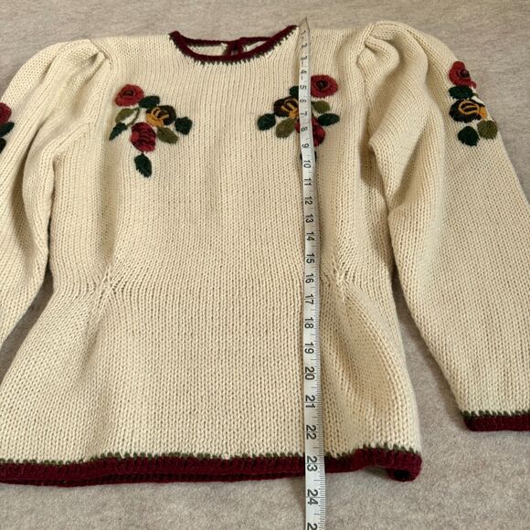 Vtg Cream Floral Embroidered Handknit Sweater Women’s 8 (fits XS/S) Cottagecore - Picture 5 of 8